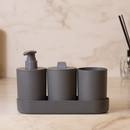 Conjunto 4 Peças para Banheiro Cinza PP e Bambu - Lyor