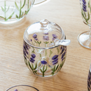 Açucareiro com Colher e Tampa Lavanda Hand Painting 8,5cm x 11,3cm Cristal - Lyor